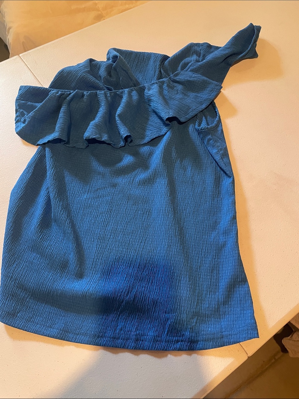 One-Shoulder Ruffle Women's Top in Teal Blue